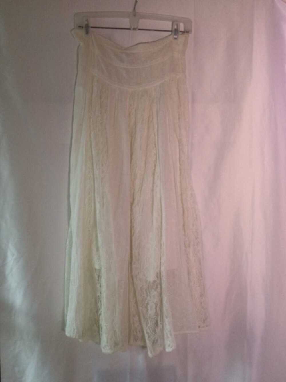 J. Lee White Cotton Lace Maxi Skirt Boho Embroidered Smocked Waist Size S